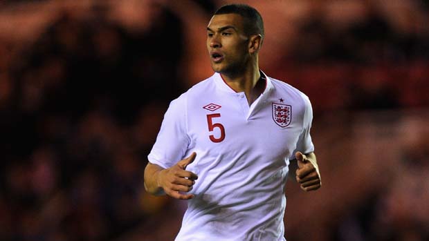 Steven Caulker in action with England Under-21s.